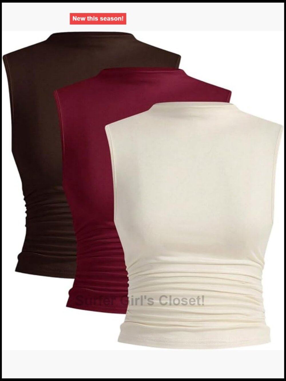 3 Pack Ruched Mock Neck Tank Top Sleeveless Fitted